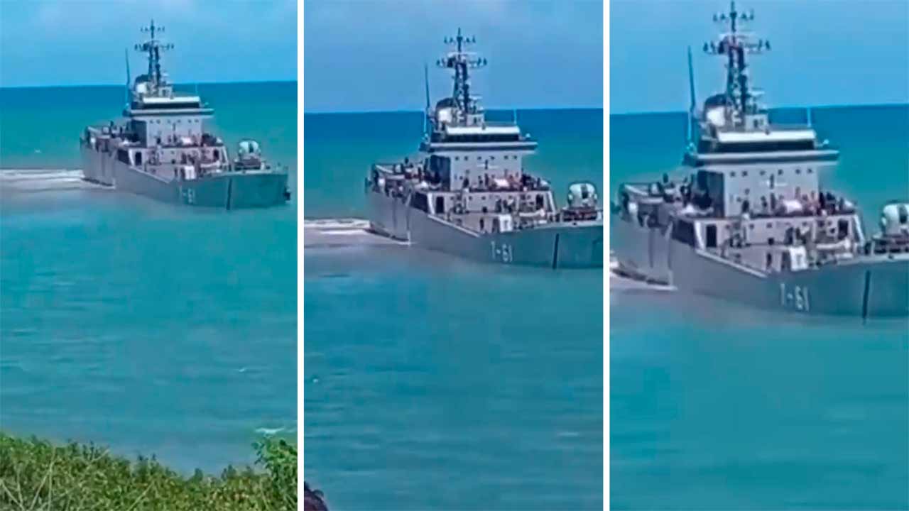 베네수엘라 해군 상륙함 카파나 T-61, 파르콘주 쿠마레보 근처에서 좌초. 출처: Militarnyi/EVTV