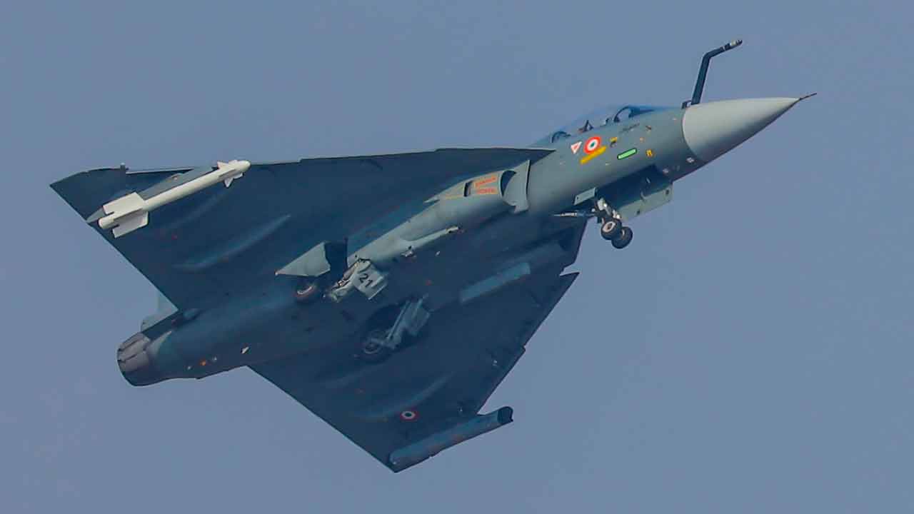 Light fighter Tejas Mk-1A during the inauguration ceremony of HAL's new assembly line in Nashik. Photo: HAL/Press Release