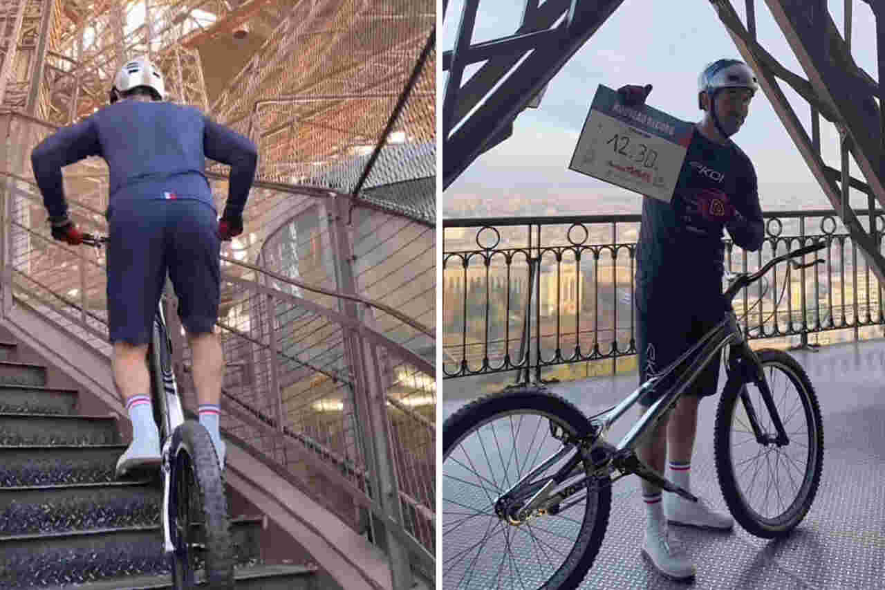 Estrela do TikTok quebra recorde após subir a Torre Eiffel de bicicleta