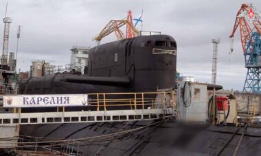 Cerimônia de lançamento do submarino nuclear Khabarovsk. Foto: Ministério da Defesa da Rússia
