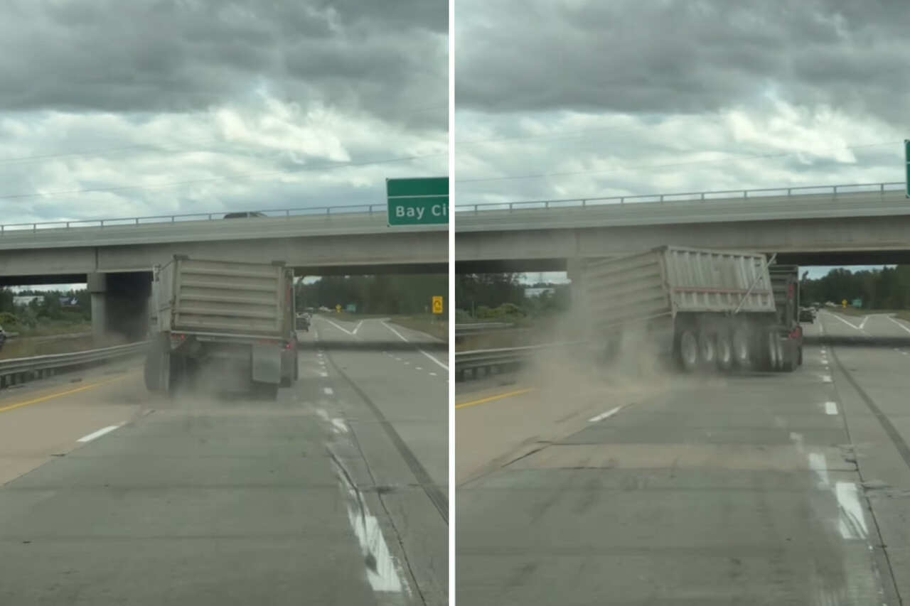 Vídeo assustador mostra caminhoneiro "balançando" caçamba no meio de rodovia