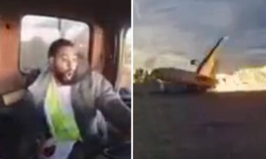 Vídeo: Caminhoneiro fica chocado ao presenciar queda e explosão de avião nos EUA