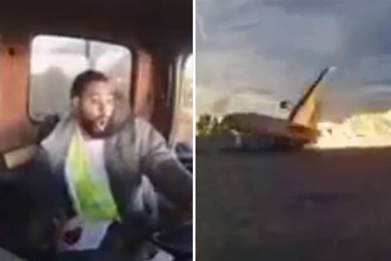 Video: Autista di camion scioccato mentre assiste a un incidente aereo e a un'esplosione negli USA