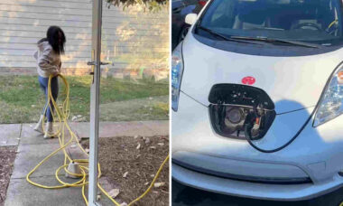 Mulher mostra truque para carregar seu carro pela tomada de seu quarto: "Tive que usar a criatividade"