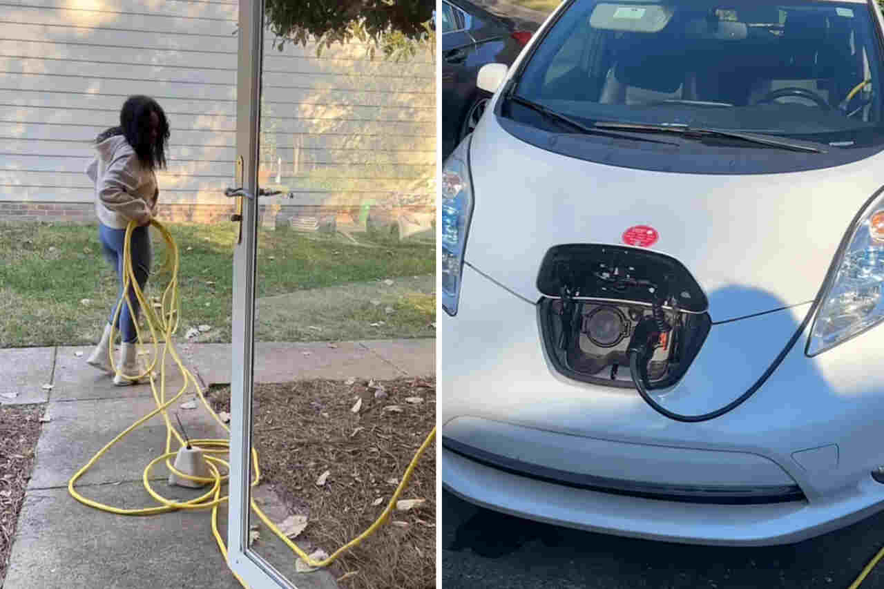 Mulher mostra truque para carregar seu carro pela tomada de seu quarto: "Tive que usar a criatividade"
