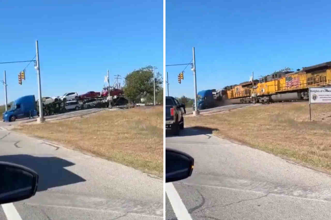 Vidéo tendue montre un train percutant un camion porte-voiture arrêté sur les rails