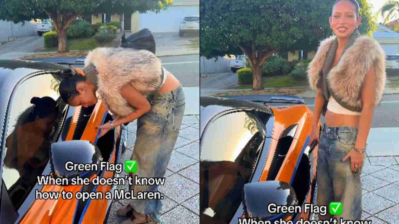 Virale video: Man noemt vrouw die niet weet hoe je een McLaren-deur opent een 'green flag'
