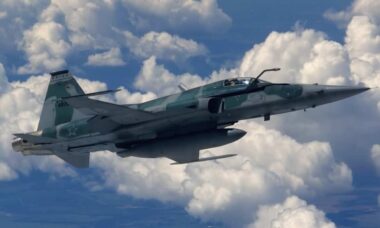 Caça da Força Aérea Brasileira é flagrado por passageira em voo privado