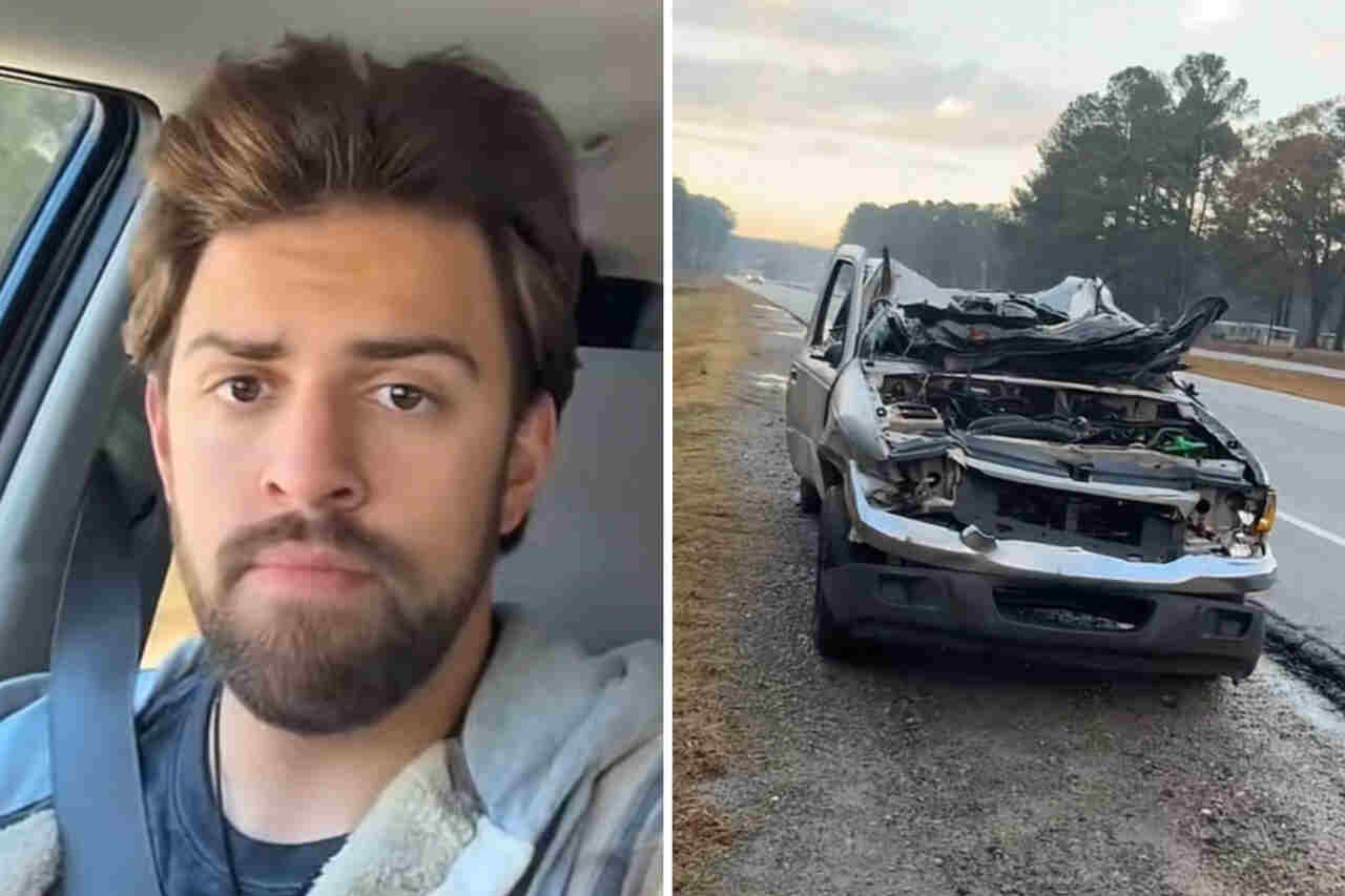 Homme gare sa camionnette sur le bord de la route et reste bouche bée en la retrouvant complètement détruite