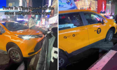 Vídeo: Táxi fica preso após parte do chão ceder na Times Square