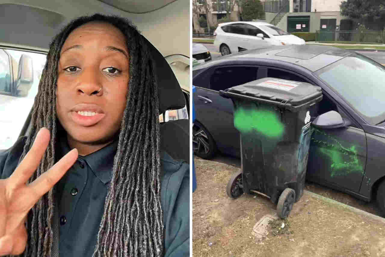 Video: Kvinde finder sin bil malet af husejer efter at have parkeret på en offentlig parkeringsplads