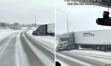 Vídeo mostra motorista de caminhão perdendo o controle em estrada coberta de neve (Foto: TikTok)