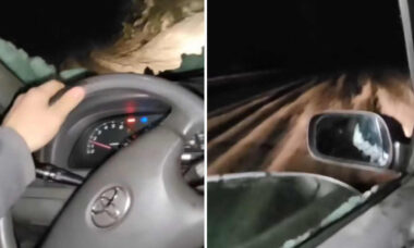Vídeo aterrorizante mostra motorista se arriscando em estrada escura durante nevasca