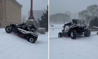 Vídeo: Dono de veículo utilitário Can-Am sobe "escada de Rocky Balboa" na Filadélfia durante nevasca