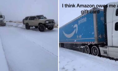 Vídeo: Motorista de Toyota 4Runner resgata caminhão da Amazon que ficou preso em valeta (Foto: TikTok)