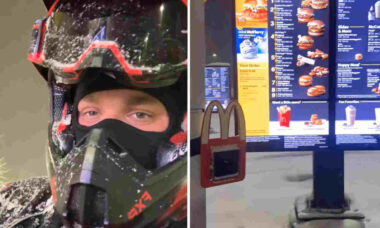 Vídeo: Homem surpreende funcionário após aparecer em drive-thru do McDonald's com moto de neve
