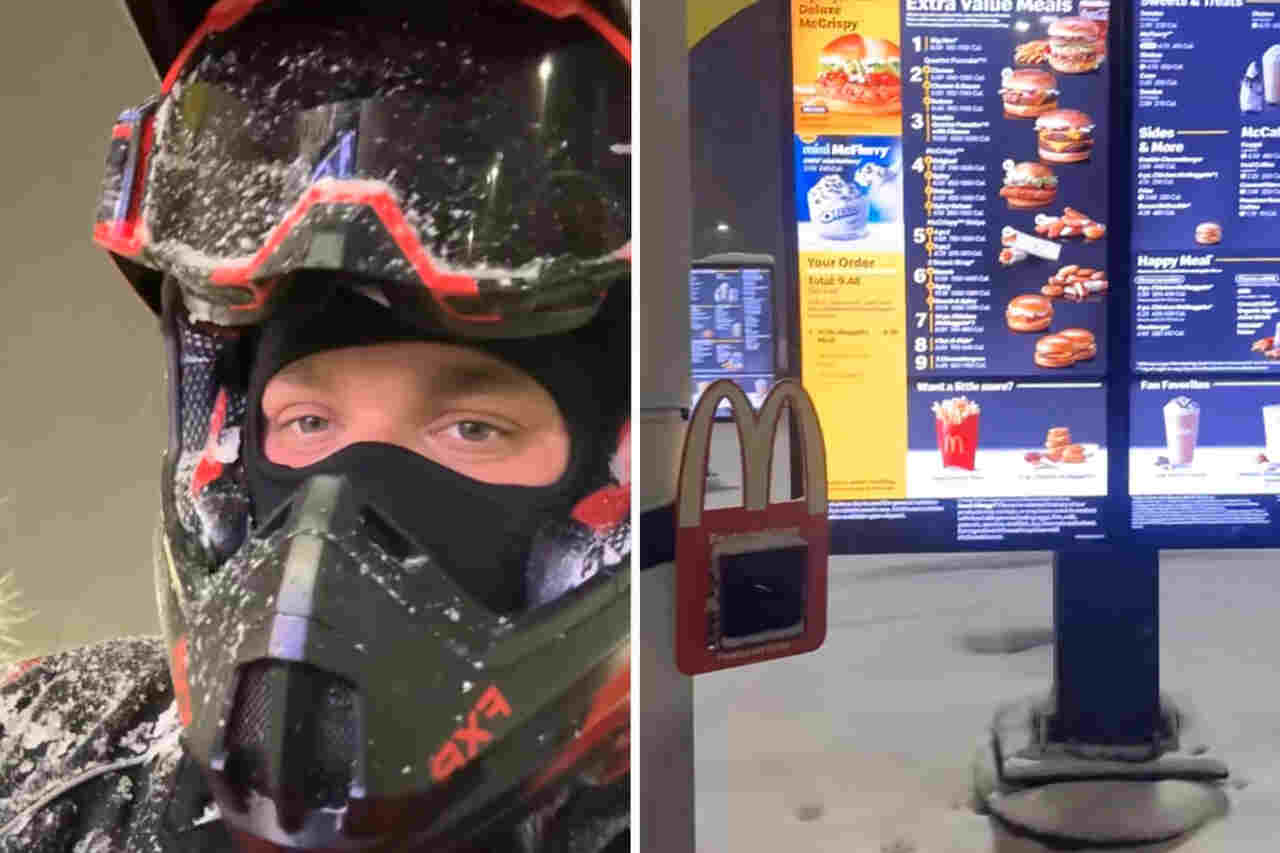 Vídeo: Homem surpreende funcionário após aparecer em drive-thru do McDonald's com moto de neve