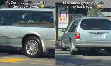 Vídeo: Carro funerário é flagrado em drive-thru do McDonald’s com caixão na parte de trás