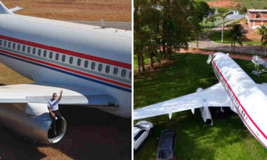 Médico exibe avião Boeing 737-200 de 35 toneladas em fazenda no Brasil