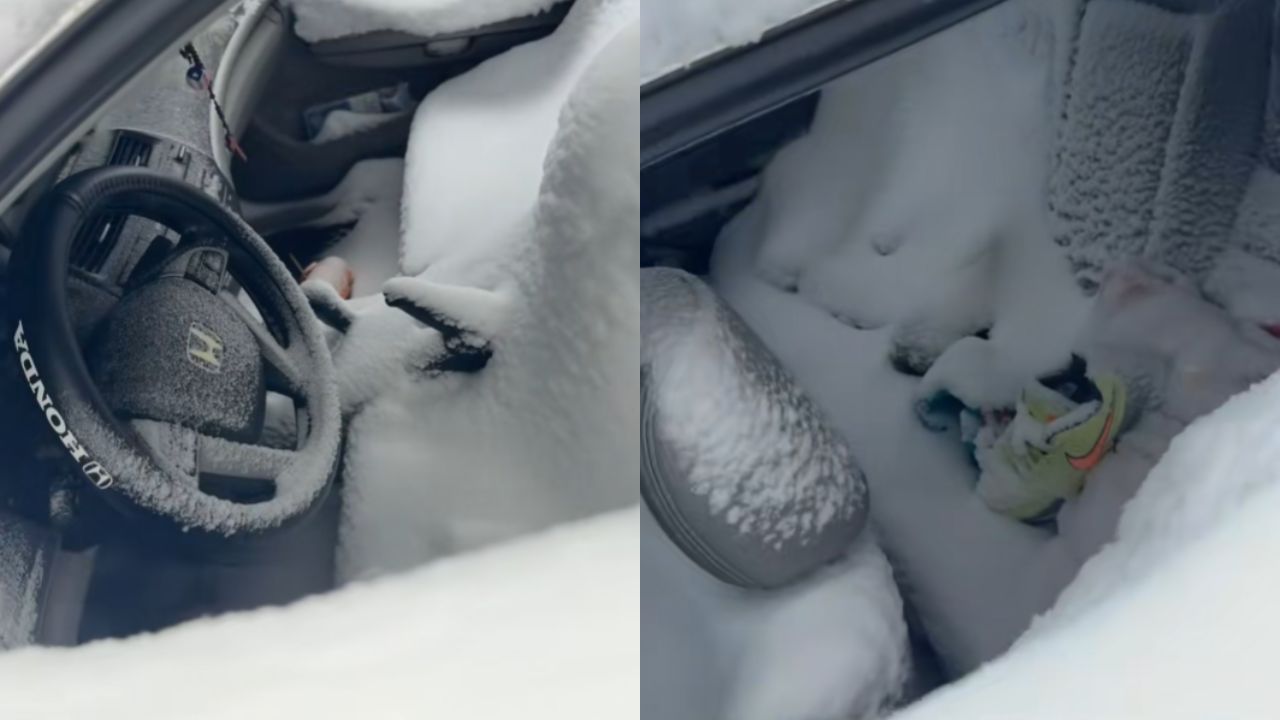 Influenciador encontra seu Honda Civic completamente coberto pela neve e história viraliza