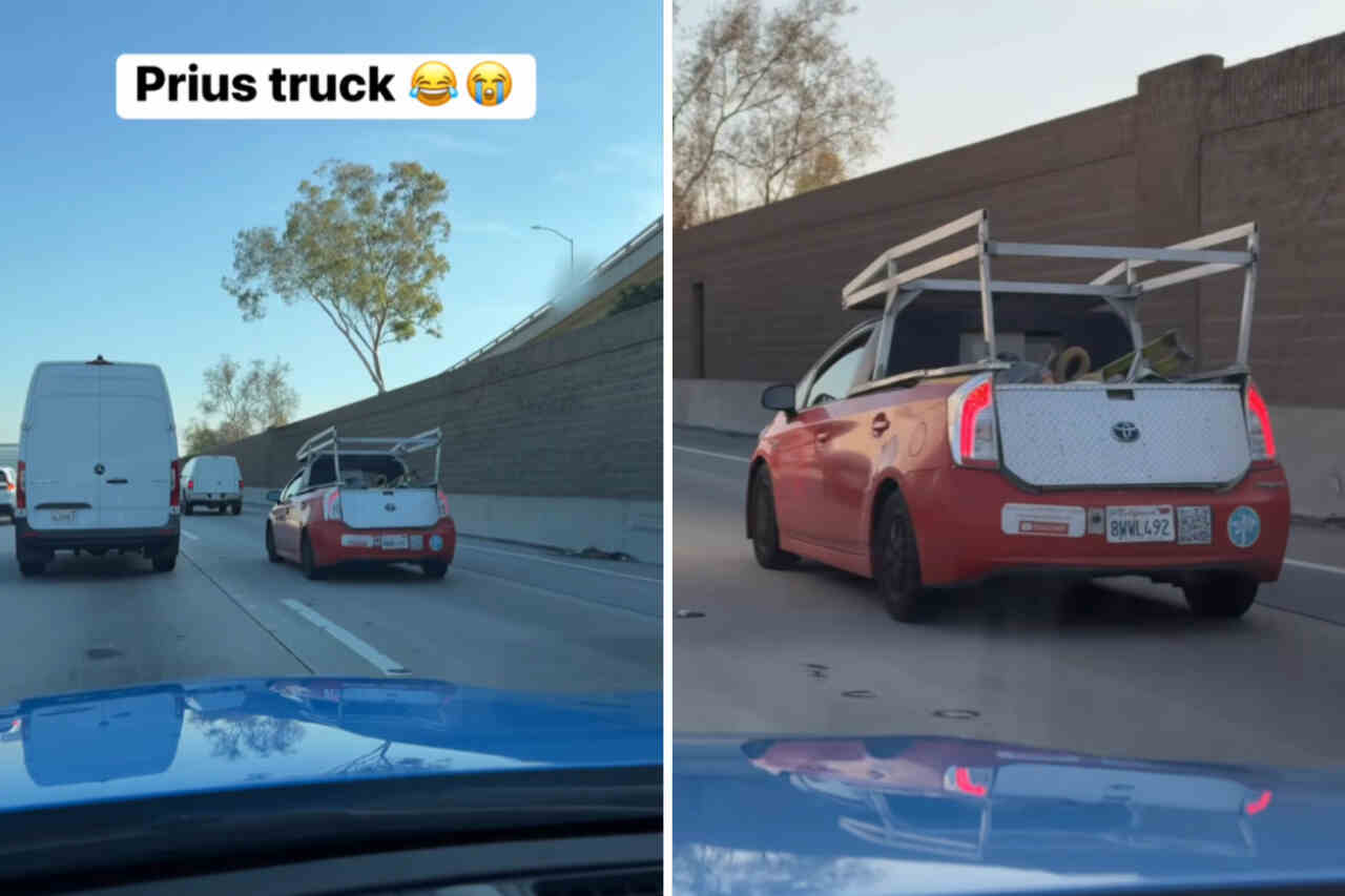 Video: Man is stunned after spotting a Toyota Prius converted into a pickup truck
