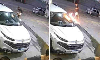 Vídeo: Homem é preso após atear fogo em combustível derramado em posto de gasolina no Brasil