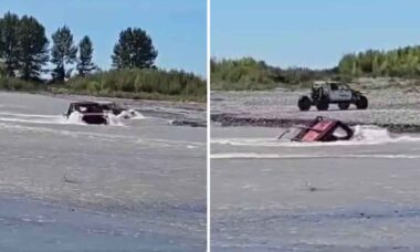 Vídeo: Motorista de Nissan tenta atravessar rio e falha miseravelmente (Foto: Facebook)