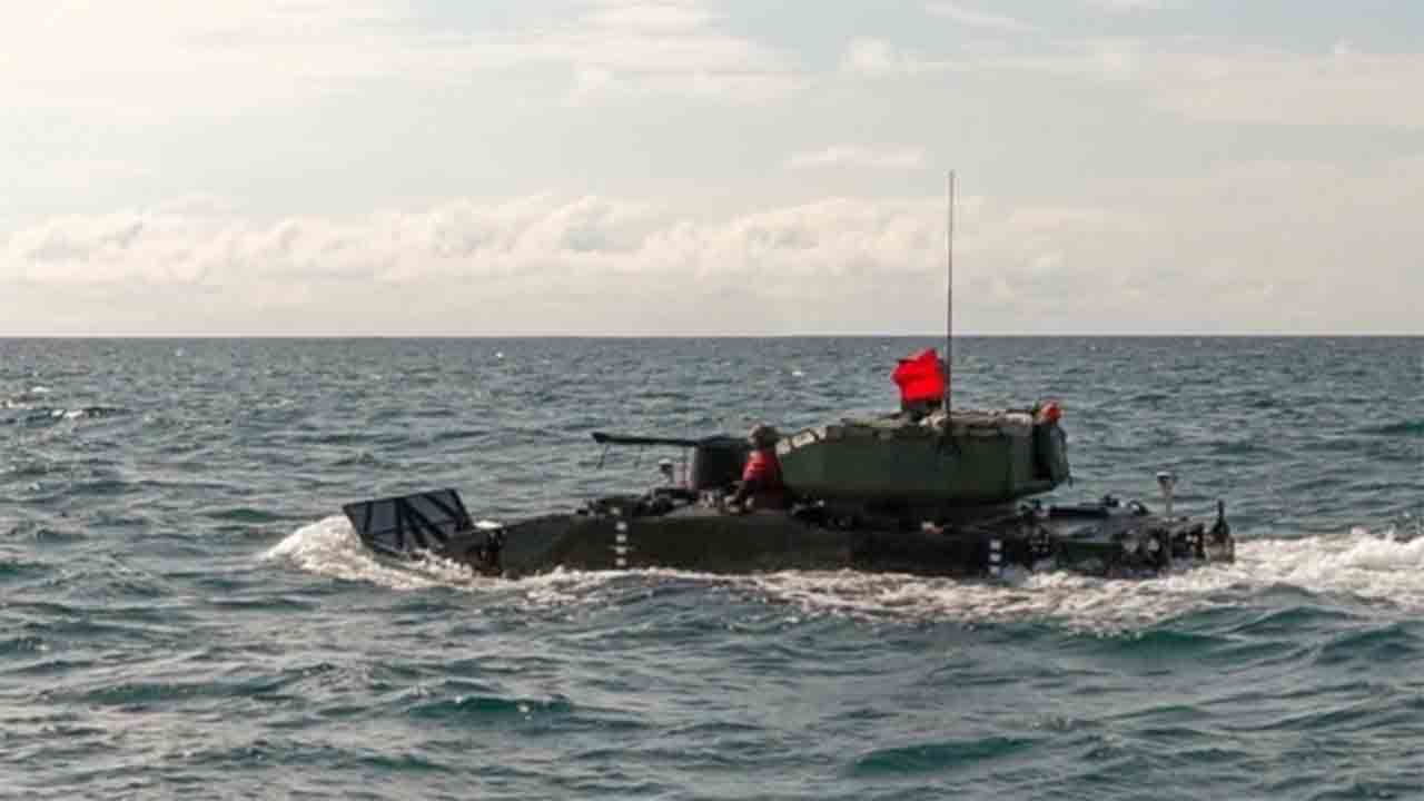 The ARV-30mm prototype by General Dynamics Land Systems undergoes ocean swim testing in January 2026 at Camp Pendleton, California. Photo: General Dynamics Land Systems