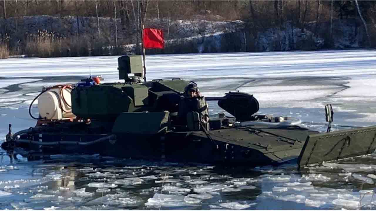 The ARV-30mm undergoes snow and cold-weather testing conducted by contractors in December 2025 in Ontario, Canada. Photo: General Dynamics Land Systems