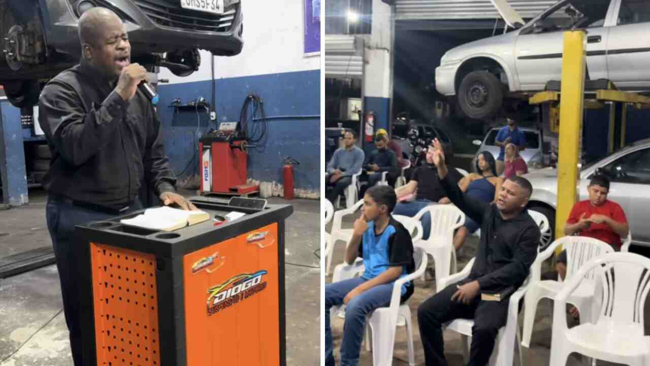 Vídeo: Oficina no Brasil chama atenção ao realizar cultos entre os serviços mecânicos