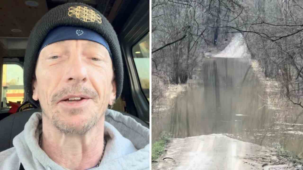 Delivery driver reports issue after encountering submerged street along the route: “Not today”