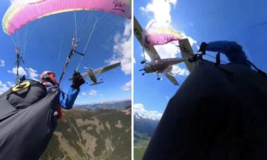 Vídeo mostra colisão entre avião e parapente na Áustria (Foto: X)