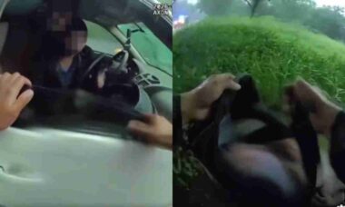 Vídeo mostra policial salvando bebê de carro cercado por enchente no Texas