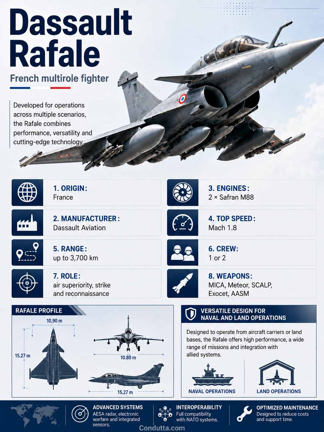 Rafale fighter jet. Infographic: Condutta.com