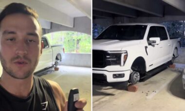 Vídeo: Criminosos levam quatro rodas de Ford F-150 em garagem de condomínio