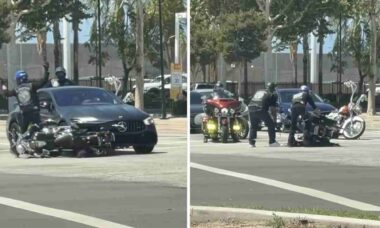 Vídeo: Motociclistas cercam Mercedes-Benz para intimidação e cena termina com vingança do dono do carro