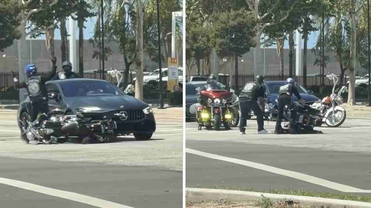 Vídeo: Motociclistas cercam Mercedes-Benz para intimidação e cena termina com vingança do dono do carro