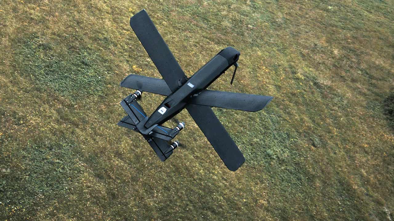Um drone HX-2 em voo. Foto: Cortesia de Helsing