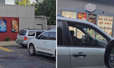 Após perder escapamento e bater em arbusto, mulher segue normalmente para drive-thru de restaurante