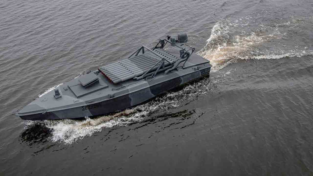 Versioner af den ukrainske maritime drone Sea Baby. Foto: Telegram @SBUkr