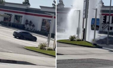 Vídeo: Homem flagra Tesla sem motorista girando em círculos antes de bater em hidrante (Foto: TikTok)