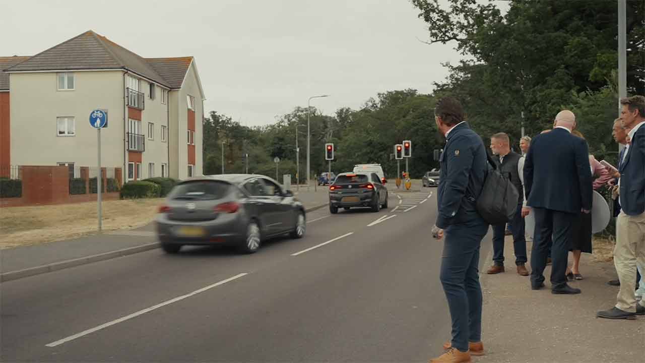 Woman crashes car seconds after insulting British politician in the street. Photo: X @Nigel_Farage
