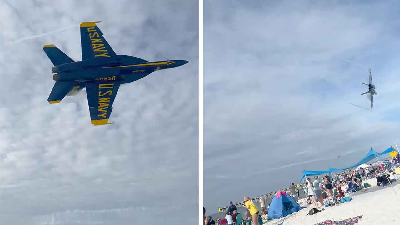 Un passage à basse altitude des Blue Angels provoque la confusion et renverse des tentes sur une plage de Floride. Photo : X @JonAustenLinch