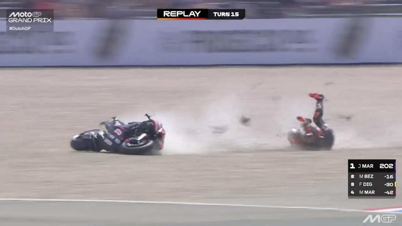 Piloto escapa sem ferimentos graves após forte queda na MotoGP a mais de 220 km/h