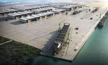 Representação artística do estaleiro Port Alpha. Imagem da Saronic Technologies