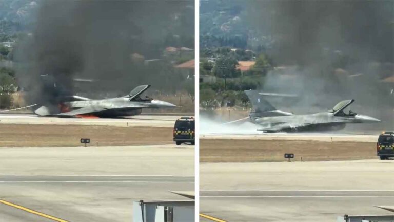 F-16 da Força Aérea Grega faz pouso de emergência em Zakynthos após alerta de incêndio