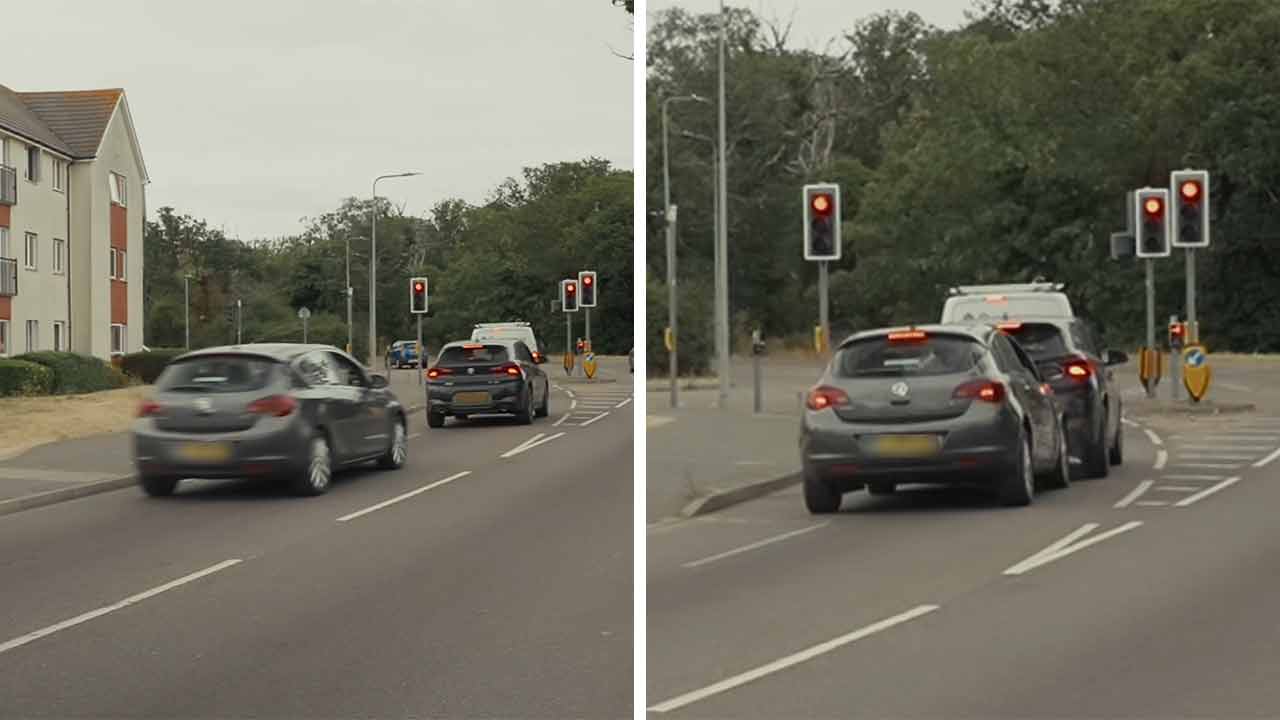 Woman crashes car seconds after insulting British politician in the street. Photo: X @Nigel_Farage