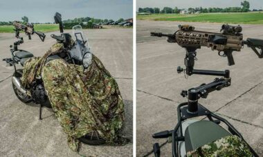 Royal Enfield Himalayan 450 ganha versão militar com metralhadora leve belga. Foto: TR Equipement
