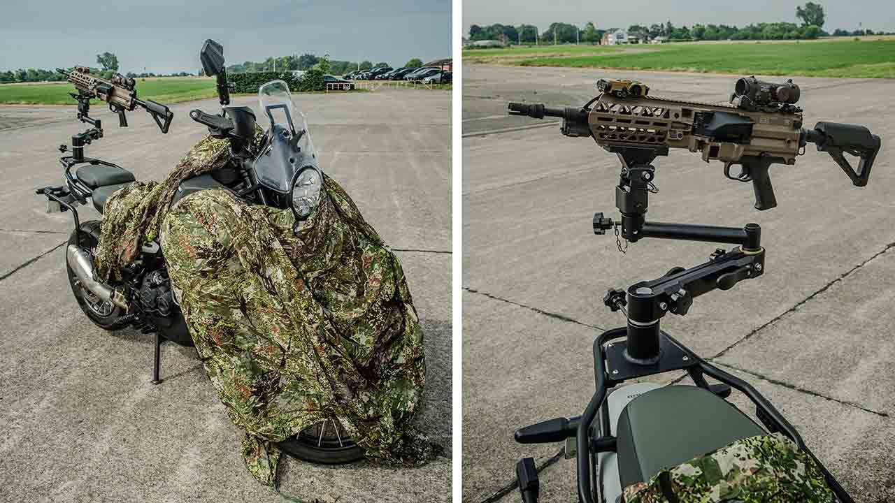 Royal Enfield Himalayan 450 ganha versão militar com metralhadora leve belga. Foto: TR Equipement