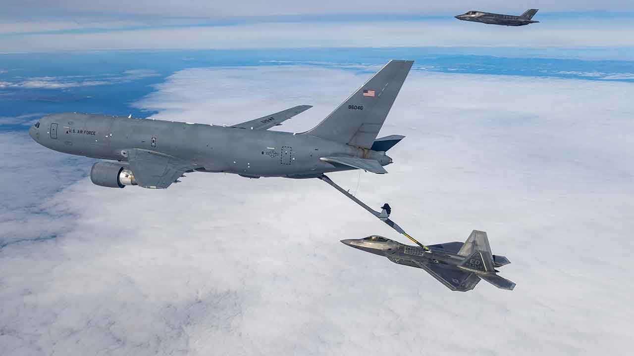 KC-46 Pegasus tanker aircraft equipped with a rigid flying boom aerial refueling system. Photo: DVIDS